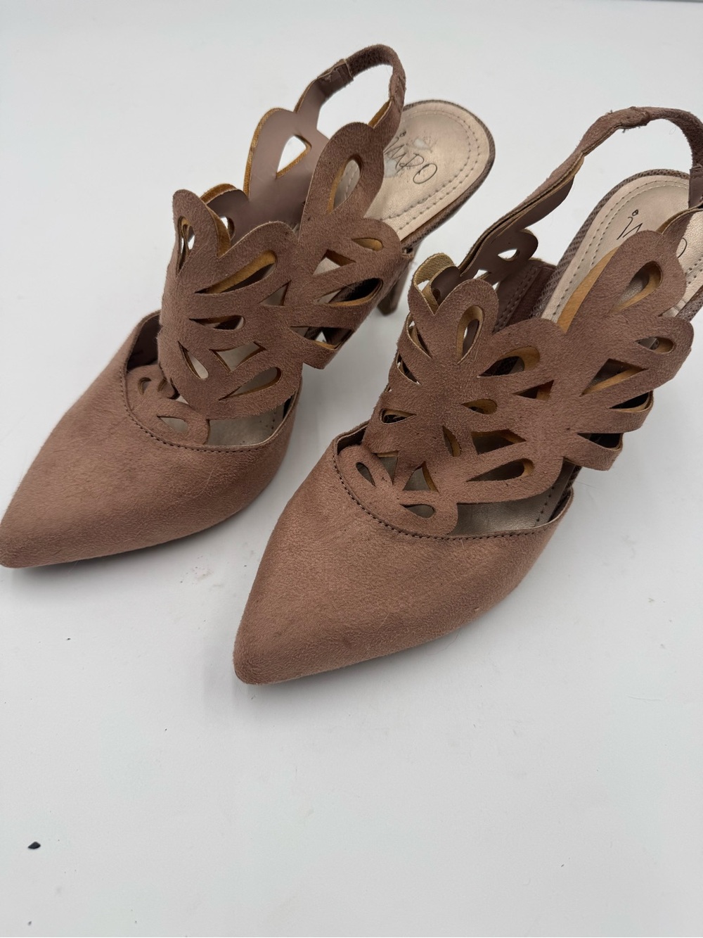 Cutout Detail Taupe Slingback Heels